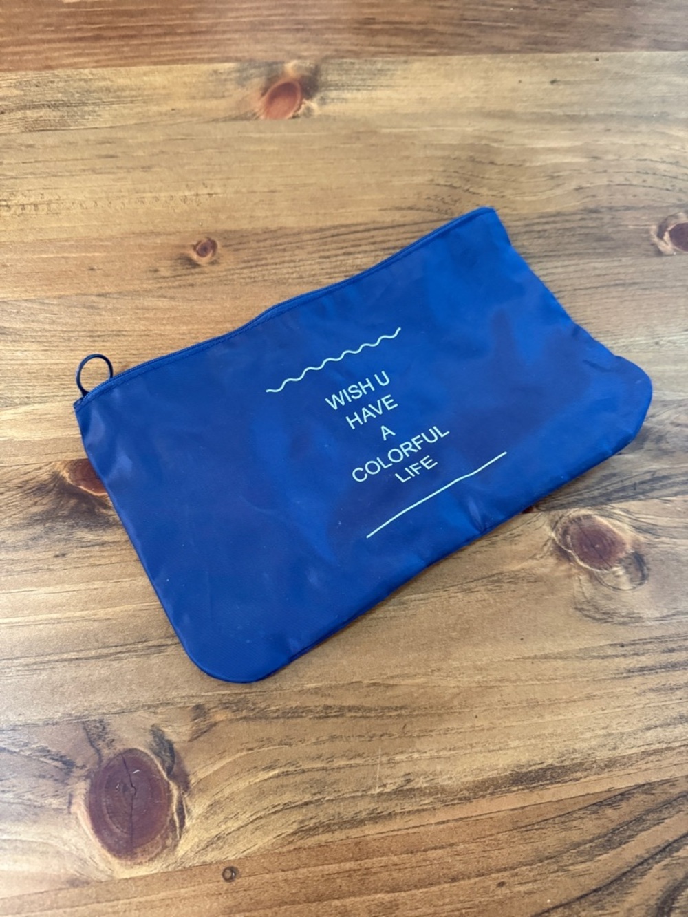 Blue Zipper Pouch - "Wish U Have A Colorful Life"